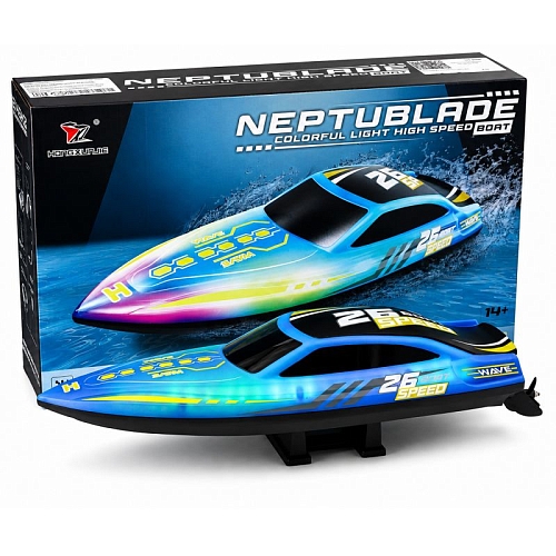 Радиоуправляемый катер NeptuBlade (25 км/ч, 32 см, 30 мин, 7 видов подсветки) - HJ826B-BLUE Радиоуправляемый катер NeptuBlade (25 км/ч, 32 см, 30 мин, 7 видов подсветки) - HJ826B-BLUE