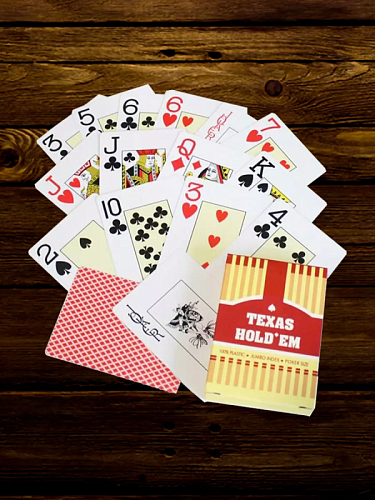 Карты для покера "Texas Holdem" 100% пластик, красная рубашка Карты для покера "Texas Holdem" 100% пластик, красная рубашка