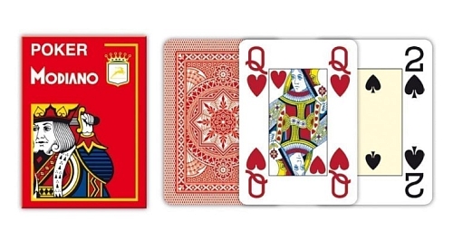 Карты "Modiano Poker" 100% plastic 4 jumbo index red Карты "Modiano Poker" 100% plastic 4 jumbo index red